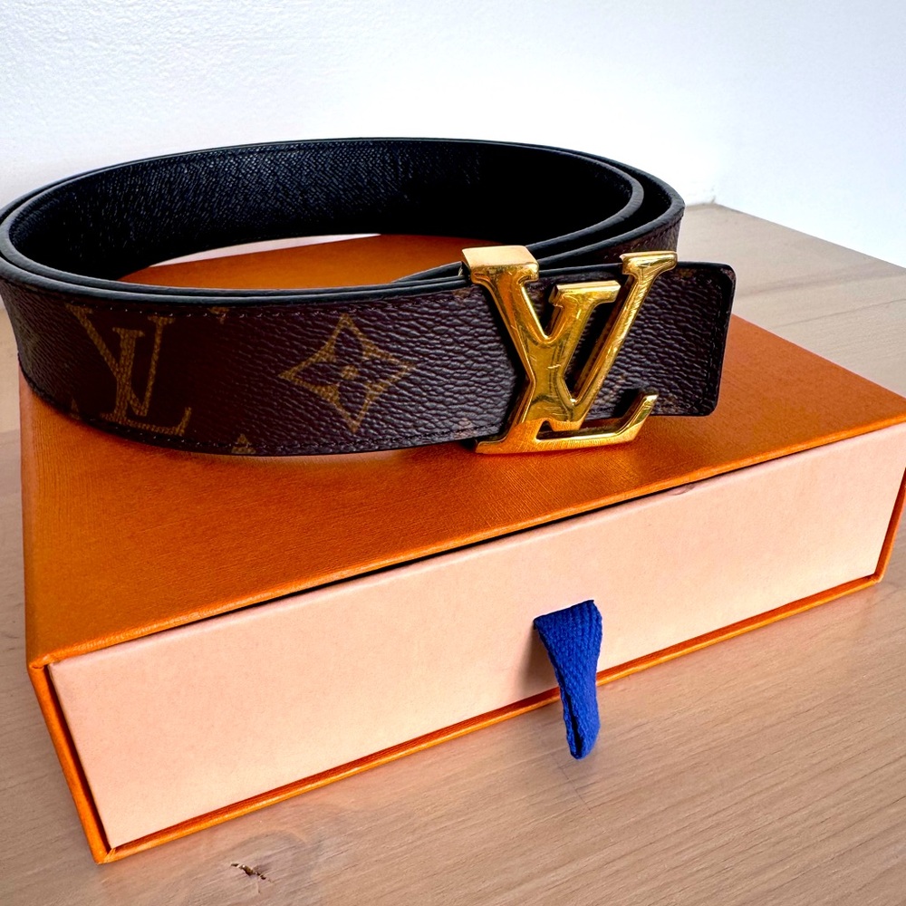 Louis Vuitton Brown Monogram Belt with Gold LV Buckle